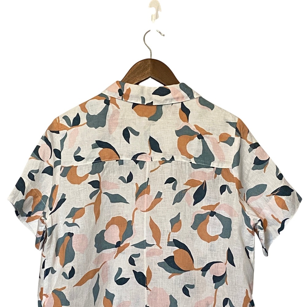 Rachel Zoe Women Linen Shirt Dress Size L Abstract Floral Coastal Resort Pockets - Picture 9 of 14